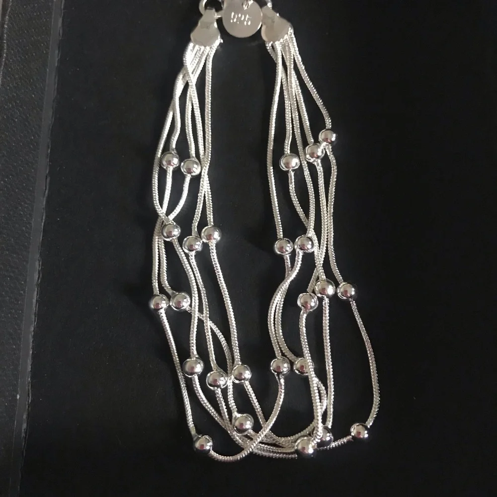 Elegant Multi-Strand Sterling Silver Bead Bracelet - Women Jewelry